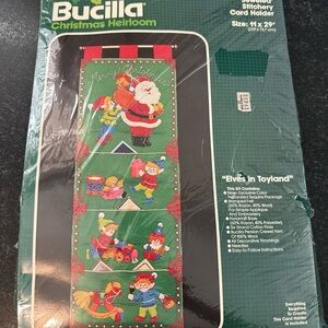 Bucilla Christmas Needlecraft Jeweled Card Holder with Pockets Elves In Toyland